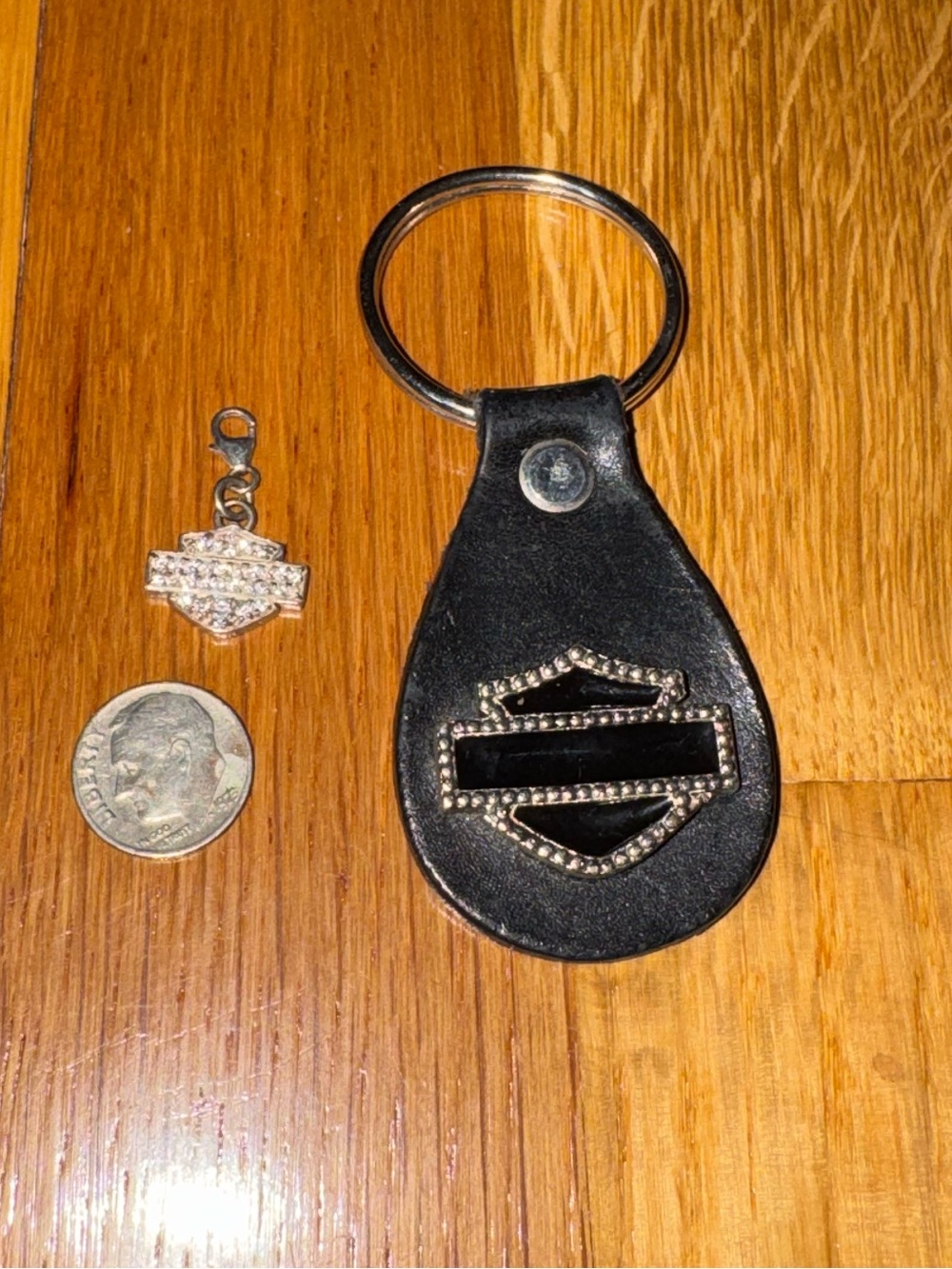 Vintage Harley-Davidson Black Leather Teardrop Keychain and Charm -Bar & Shield